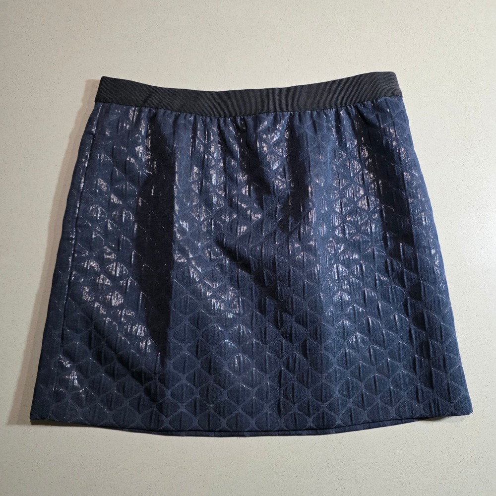 Ann Taylor LOFT Petites Navy Blue Metallic Jacquard Mini Skirt 12P F-0370